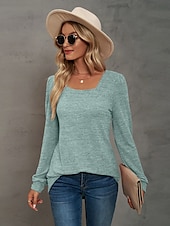 abordables Tops Sencillos para Mujeres-Mujer Sayo Remera de algodón Plano Bohemia Elegante Básico Manga Larga Manga Farol Escote Cuadrado Tops regulares Diario Deportes Noche Negro Rosa Morado Verde Trébol Caqui Primavera Otoño