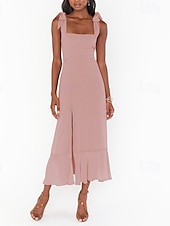 cheap White Graduation Dresses-Women&#039;s Long Dress Maxi Dress Graduation Dress A Line Dress Summer Dress Cami Dress Elegant Stylish Vacation Daily Date Regular Fit Plain Sleeveless Square Neck Black White Light Green Pink Summer