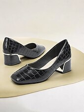 billiga Block Heels-Dam Klackar Kontor Arbete Bastant klack Fyrkantig tå Affär Minimalism Mikrobiellt läder Lack Loafers Svart