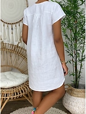 abordables concevoir des robes en coton et lin-Femmes Mini Robe Robes en coton et lin Robe Décontractée Basique Occasionnel Vacances Quotidien Coupe régulière Uni Manche Courte Encolure en V Noir Blanche Jaune Vert Véronèse Été