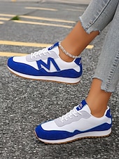 cheap Women&#039;s Sneakers-Women&#039;s Royal Blue Retro Lace-Up Sneakers with Faux Suede Accents – Lightweight Casual Shoes for Everyday Wear and Outdoor Activities