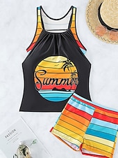 olcso Tankinik-Női Fürdőruha Tankini 2 darab Fiú láb Fürdőruha Nyitott hátú Magas derék Szabadság Strandruházat Csík V-alakú Ujjatlan Fürdőruhák