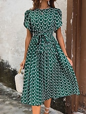 abordables Robes fleuries décontractées-Femme Robe mi-longue Robe casual Robe Trapèze mode Décontractées Vacances du quotidien Standard Floral Manche Courte Col V Vert foncé Eté