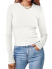 economico Magliette-Per donna Polo maglietta Liscio Vintage Di tendenza Manica lunga Rotonda Top corti Giornaliero Per uscire Nero Bianco Rosa Verde militare Rosso Primavera Autunno Inverno