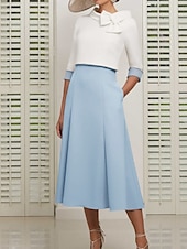 preiswerte Mamas Kleidersets-Zweiteiliges Mutter der Braut Kleid Hochzeitsgast Kirche Eleganter Schmuckkragen Knöchellang Stretch Satin 3/4-lang Ärmel Kurze Jacke Röcke mit Schleife(n) Derby Kleid Renntag Kleid 2025