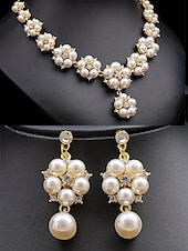 economico Collana da donna-set di gioielli da donna con perle finte e strass: elegante collana e orecchini per matrimoni, feste e occasioni speciali