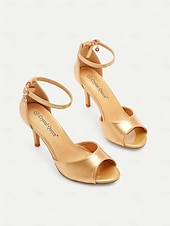 preiswerte Damensandalen-goldene Peep-Toe-Stilettos für Damen mit Fesselriemchen, elegantes Design für Hochzeiten, Partys und formelle Anlässe