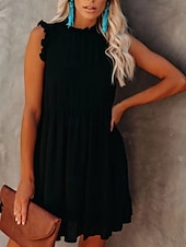 economico disegnare abiti in cotone e lino-Per donna Mini Abito Abiti in cotone e lino Vestito Casual Essenziale Casual Vacanza Quotidiano Vestibilità regolare Semplice Senza Maniche Girocollo Nero Verde chiaro Rosa Estate