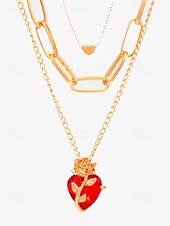 preiswerte Halskette für Damen-Damenhalskette mit rotem Herzanhänger und schwarzem Rosendesign – romantischer Gothic-Schmuck für den Valentinstag, Partys und besondere Anlässe