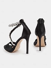 cheap Formal-Women&#039;s Rhinestone-Embellished Stiletto Heels – Elegant Open-Toe Wedding Sandals for Brides and Formal Events
