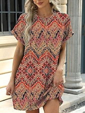 levne Boho šaty-Dámské Mini šaty Volnočasové šaty Tričkové šaty Boho šaty stylové Na běžné nošení Dovolená Denní Běžný Květinový S lístky Krátký rukáv Tričkový Vodní modrá Hnědá Trávová zelená Léto