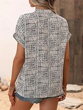 billige Boho t-skjorte-Dame T skjorte Geometrisk Mote Moderne Fritid Kortermet Hals med hakk Vanlige topper Daglig Helg Trykt mønster Hvit Kakifarget Sommer Vår