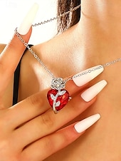 preiswerte Halskette für Damen-Damenhalskette mit rotem Herzanhänger und schwarzem Rosendesign – romantischer Gothic-Schmuck für den Valentinstag, Partys und besondere Anlässe