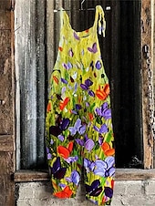 billiga Overall-Dam Byxor Jumpsuit Sparkbyxor Lättvikt Ledigt Ankellång Mellanhög midja Blommig Grafisk Tryck Mateial som andas Bekväm Oelastisk Hem Ledigt / vardag Rödvin Azurblå Flodblå Vit Sommar Vår Normal
