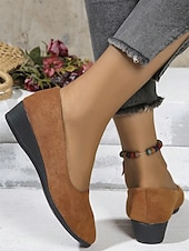 お買い得  レディースフラットシューズ-クッションソールを備えた女性用の柔らかいネイビーブルーのスエードスリッポンフラットシューズ | 普段使いに最適