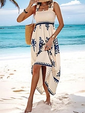 levne Boho šaty-Dámské Dlouhé šaty Maxi šaty Volnočasové šaty Áčkové šaty Letní šaty Boho šaty Čechy Havajské stylové Dovolená Denní Rande Běžný Grafika Bez rukávů Hranatý Černá Světlá růžová Rubínově červen
