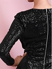 abordables Robes à paillettes-mini robe pailletée pour femme à manches longues col en V drapée argentée glamour cocktail soirée tenue automne hiver