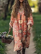 cheap Boho Dress-Women&#039;s Boho Dress Floral V Neck Maxi Dress Vintage Dress Print Dress Fashion Modern Summer Spring
