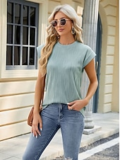 お買い得  Tシャツ-女性用 ボヘミアン T シャツ 平織り ボヘミア スタイリッシュ ベーシック 半袖 フラッタースリーブ ラウンドネック レギュラートップス 日常 お出かけ 週末 チュニック ライトグリーン ピンク ネービーブルー オレンジ グリーン 夏