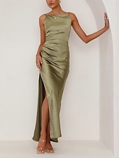 abordables Vestidos de fiesta-Mujer Vestido maxi Vestido de Fiesta Vestido de raso Elegante Sensual Formal Fiesta Invitado a la boda Pedida Ajuste regular Plano Sin Mangas Cuello Barco Negro Rosa Azul Piscina Verde Trébol Verano