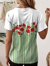 abordables T-shirt floral-Femme T shirt Floral Décontractées Manche Courte Col Rond Hauts réguliers du quotidien Imprimer Vert Eté