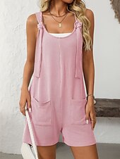 preiswerte Rompers-Damen Normal Kurz Jumpsuit Aktiv Gestreift Ärmellos Rundhalsausschnitt Hohe Taillenlinie Urlaub Täglich Regular Fit Rosa Leicht Blau Sommer