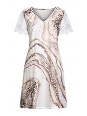 お買い得  花柄のドレスを印刷する-女性用 標準 EU / USサイズ ミディドレス 長袖ボヘミアンドレス サンドレス エレガントなドレス エレガント ボヘミア トロピカル風 レーススリーブ パーティー 日常 デート ルーズフィット フラワー マーブルプリント 半袖 Ｖネック ライトピンク ホワイト ブルー ライトパープル 夏 春 秋