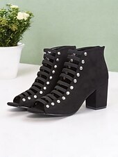 Χαμηλού Κόστους Γυναικεία Σανδάλια-γυναικεία μαύρα πέδιλα με λουράκια με τακούνι με λεπτομέρειες με καρφιά – μοντέρνο σχέδιο peep-toe για ρούχα γραφείου και πάρτι