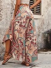 economico gamba larga e vita alta-Per donna A zampa Pantaloni Leggero Informale Lunghezza intera A vita medio-alta Floreale Pop art Stampe Traspirabilità Comodo Anelastico Interni Casual / quotidiano Marrone Estate Primavera Standard