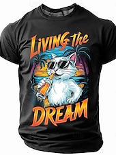 cheap Vacation Tropical T Shirts-Men&#039;s Cat T Shirt Short Sleeve T shirt 3D Print Crew Neck Shirt Tropical Hawaiian Vacation Street Daily Black Blue Summer Spring Clothing Apparel S M L XL XXL XXXL