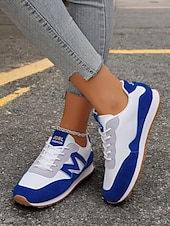 cheap Women&#039;s Sneakers-Women&#039;s Royal Blue Retro Lace-Up Sneakers with Faux Suede Accents – Lightweight Casual Shoes for Everyday Wear and Outdoor Activities