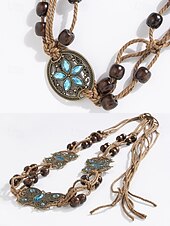 cheap Women&#039;s Belt-Boho Faux Leather Belt with Turquoise Pendant and Tassels – Adjustable Decorative Waist Accessory for Women, Perfect for Dresses, Festivals and Casual Outfits