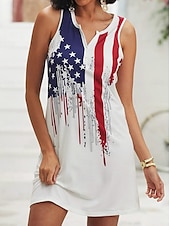 cheap Independence Day Dress-Independence Day Women&#039;s Patriotic Fourth of July Dress Mini Dress Petite Dress T Shirt Dress Tee Dress Sundress Summer Dress Active Fashion Streetwear Outdoor Vacation Street Regular Fit Flag
