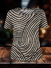 billige Stripe og geometrisk t-skjorte-Dame T skjorte Stripet Årgang Fritid Kortermet Rund hals Vanlige topper Daglig Trykt mønster Svart Sommer