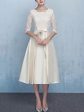 preiswerte Teelänge-A-Linie Kleid Brautmutterkleid Formal Elegant einfach Juwel-Ausschnitt Knöchellänge Tee-Länge Satin Halbarm mit Spitzen-Schleife(n) Blumen Derby Kleid Renntag Kleid 2025
