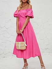 abordables Robe de cocktail-Femme Robe mi-longue Robe casual Robe Évasée Robe Trapèze Elégant mode Décontractées Vacances du quotidien Standard Plein Manche Courte Epaules Dénudées Rose Claire Orange Eté Printemps