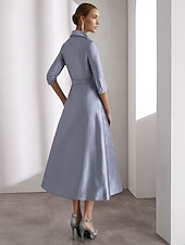preiswerte Cocktailkleider-A-Linie Cocktailkleider Elegantes Kleid Festlich Knöchellang 3/4 Länge Ärmel Hemdkragen Gürtel  Schärpe Satin mit Glitzerperlen Derbykleider 2025