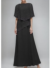 economico Lunghezza del pavimento-Abito A-Line Madre della Sposa Elegante Semplice Collo Giro Lunghezza Piena Chiffon Maniche Mezze con Ruches in Pizzo