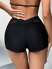 billige Bikinitruser-Dame Badetøy Stretchy boksershorts Badedrakt Høy Midje Ferie Strand Klær Helfarge Ermeløs Badedrakter