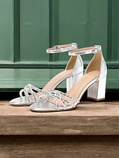 abordables Bal de promo-sandales de mariée métalliques pour femmes avec lanières en cristal - idéales pour un mariage classique
