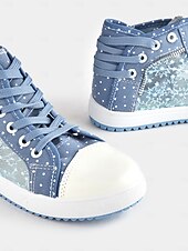 economico Sneakers da donna-sneakers alte in tela con lacci blu da donna con pannelli in rete ricamati, design a pois per abbigliamento casual e outdoor