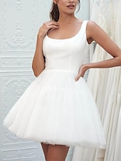 economico Abiti bianchi-Abiti bianchi da fidanzamento  piccola laurea abiti da sposa A-Line scollatura a cuore senza maniche corto  mini satinato abiti da sposa con drappeggiature