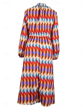 ieftine Rochie cu dungi și geometrică-Pentru femei Rochii Midi Rochie casual Rochie A line Stilat Casual Vacanță Zilnic Fit regulat Geometric Manșon Lung Guler de stand Curcubeu Vară