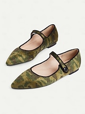 ieftine Pantofi Joși de Damă-pantofi Mary Jane pentru damă cu imprimeu camuflat – material din păr de ponei artificial, pantofi cu vârf ascuțit, confortabili, cu talpă moale, ideali pentru ținute casual, activități în aer liber și stil de zi cu zi