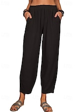 cheap Plain Cotton Linen Pant-Women&#039;s Cotton Linen Pants Pants Trousers Lightweight Casual Ankle-Length High Rise Plain Pocket Breathability Comfortable Inelastic Casual Daily Weekend Wine Navy Black White Summer Spring Regular
