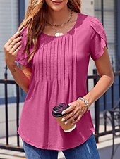 cheap Plain tee-Women&#039;s T Shirt Plain Fashion Modern Casual Short Sleeve Crew Neck Regular Tops Daily Weekend White Wine Summer Spring