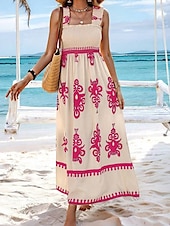 levne Boho šaty-Dámské Dlouhé šaty Maxi šaty Volnočasové šaty Áčkové šaty Letní šaty Boho šaty Čechy Havajské stylové Dovolená Denní Rande Běžný Grafika Bez rukávů Hranatý Černá Světlá růžová Rubínově červen