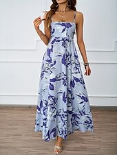 economico Abiti eleganti floreali-Per donna Vestito maxi Abito casual Abiti Boho Chic Boemia stile sveglio Moda Da mare Giornaliero Spiaggia Morbido Floreale Fantasia geometrica Senza maniche Con bretelline Blu Fucsia Estate