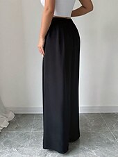 cheap Wide Leg &amp; High Waisted-Women&#039;s Culottes Wide Leg Elegant Casual Daily Full Length High Waist Inelastic Office Casual Daily Black Summer Spring Fall Regular Fit