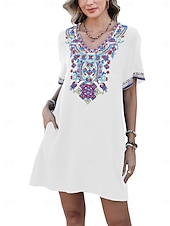 ieftine Rochii Boho-Ziua Îndrăgostiților Pentru femei Normal Rochie Mini Rochii Boho Chic Rochie A line Rochie Boho Boemia Stilat Clasic Cu Mâneci La Cot Vacanță Petrecere Zilnic Potrivire Formă Geometric Simplu Manșon